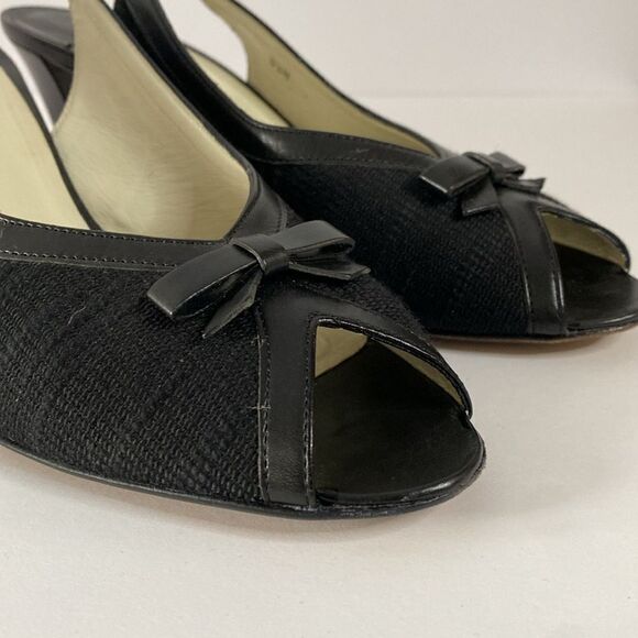 Vintage Amalfi peep toe sling back heels black textured fabric - Picture 2 of 12
